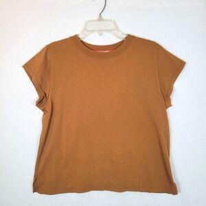 AYR Womens The Supercool Cap Sleeve T-Shirt Top Brown Pima Cotton Size Large